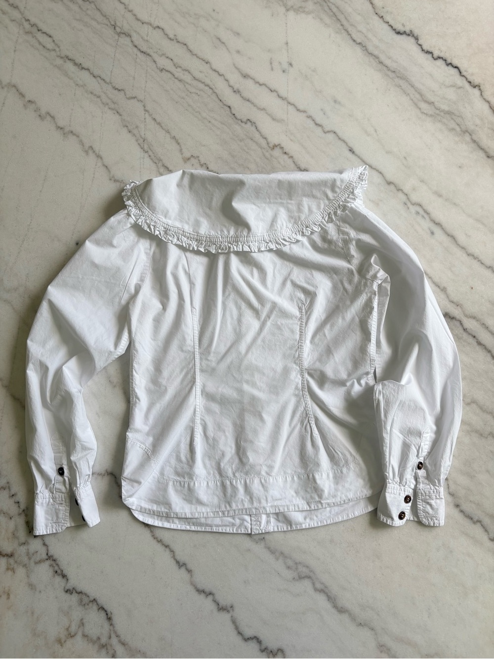 Ganni White Ruffle-Trim Button Front Top - Picture 3 of 8